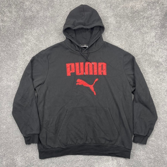 Puma Other - Puma Hoodie Mens XL Black Red Textured Logo Graphic Fleece Long Sleeve